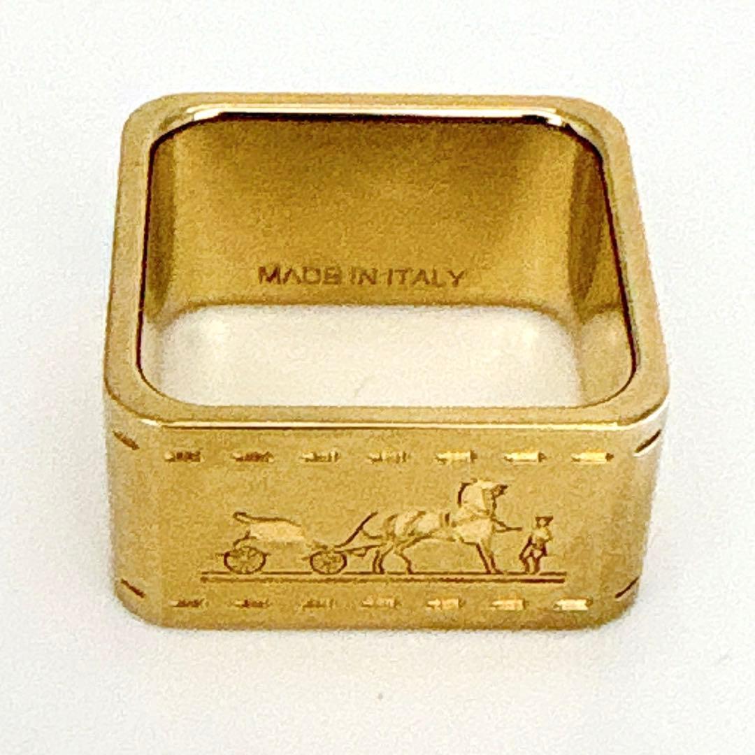 エルメス HERMES ボルデュック　スカーフリング 馬車スクエア ゴールド