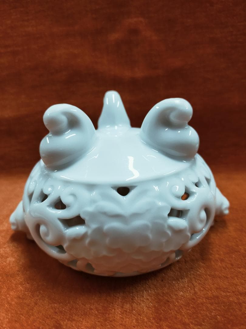 出石焼　元祖窯盈進　獅子三足香炉　白磁