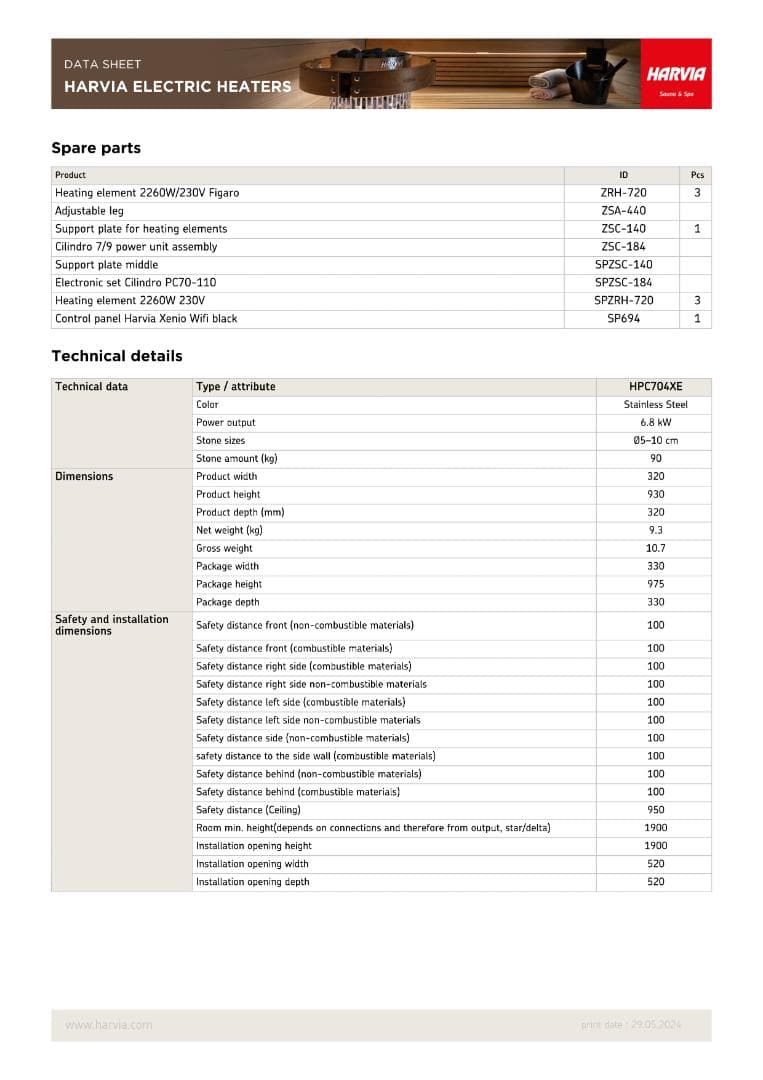 [電源２ｍ付]HARVIA CILINDRO PC70　200V 6.8KW