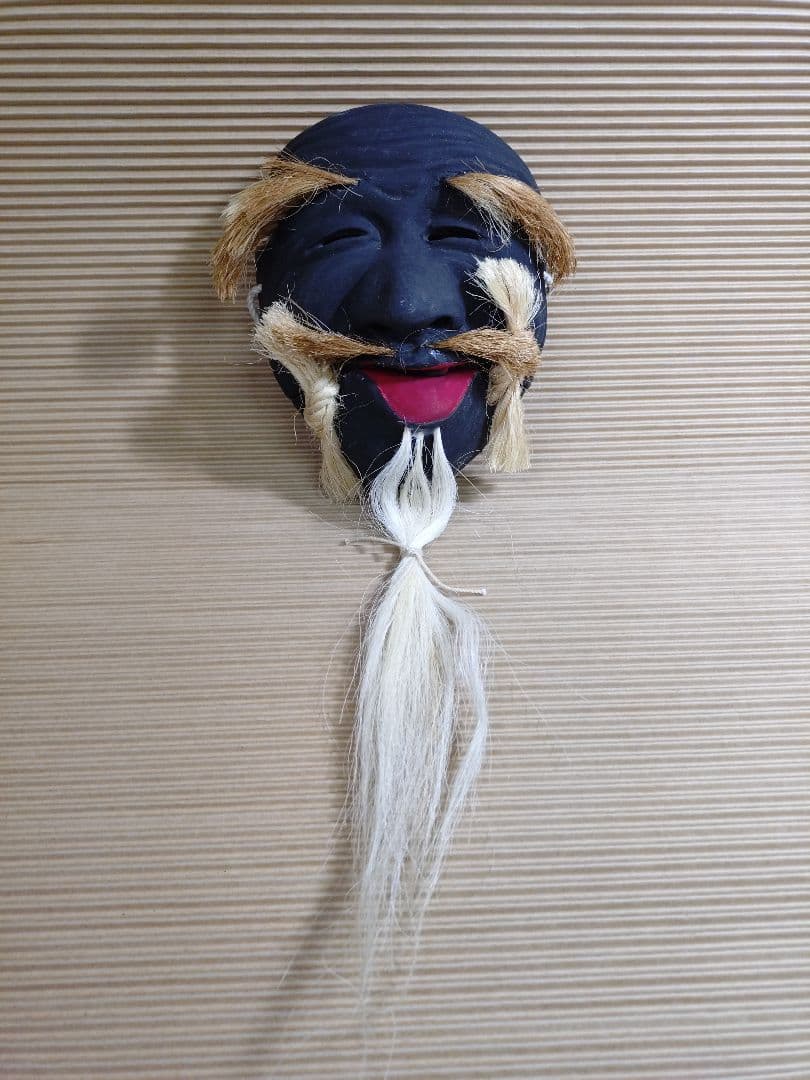 伝統的な能面 「翁」「黒式尉」 2点セット　木彫り　木彫　神楽