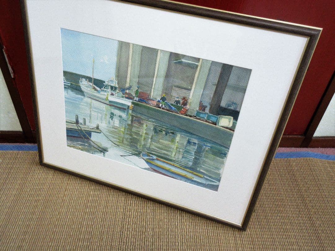 水彩画「漁港市場」