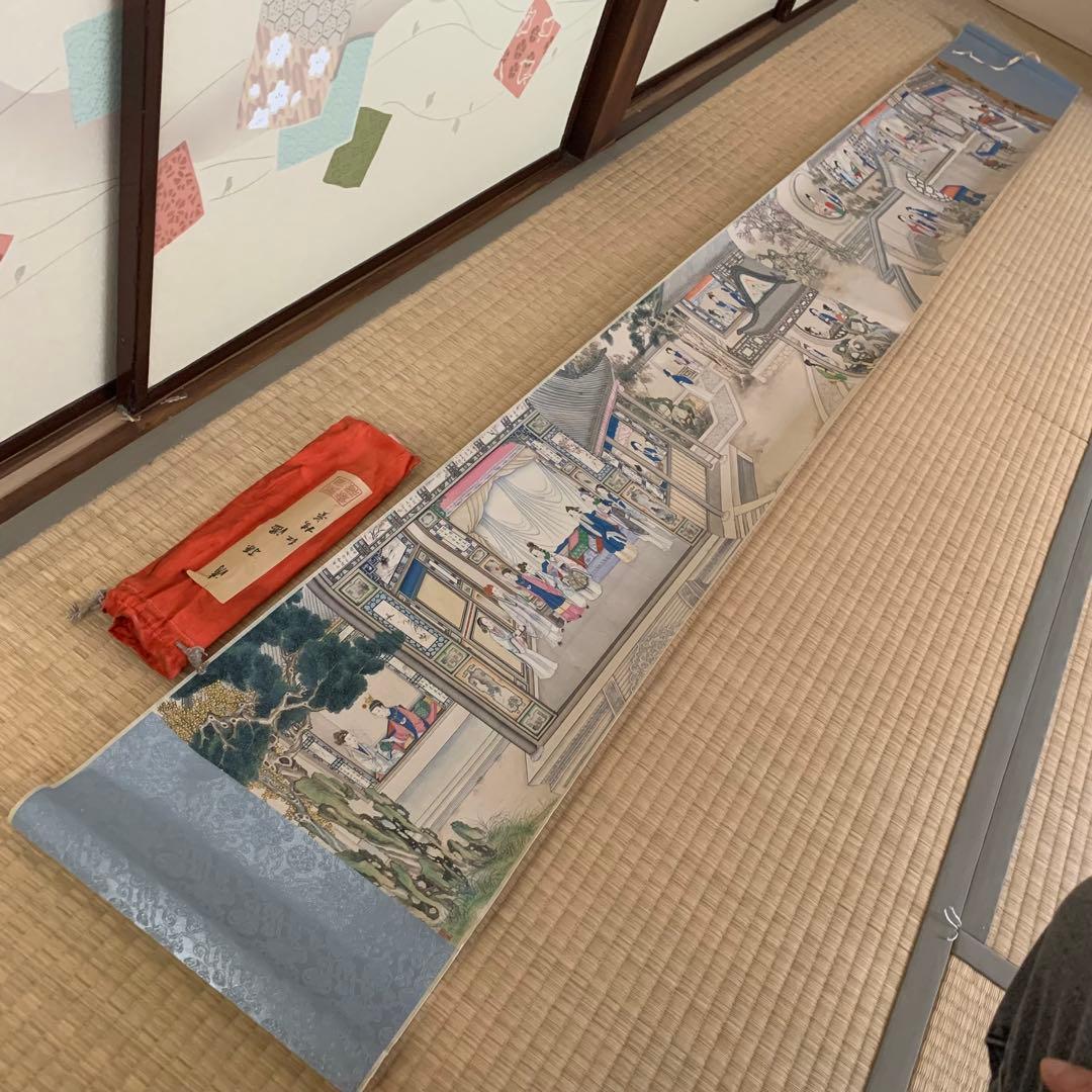 中国絵画 清国時代　名家　孫温（ソン・ウェン）作『紅楼夢』書道絵　国画　巻物絵