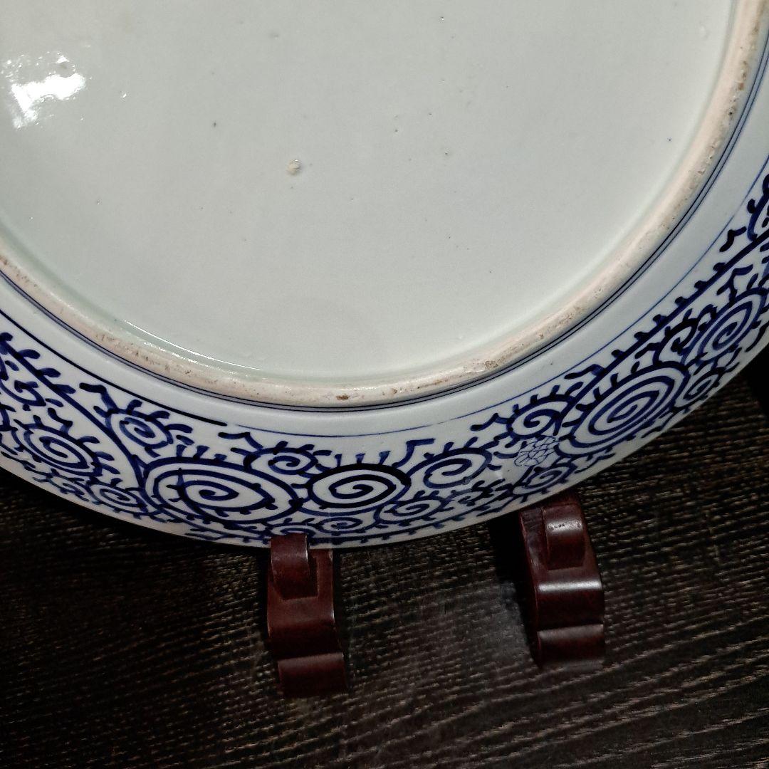 江戸中期　古伊万里　極上　染付青磁　微塵唐草ずくし図　　裏は蛸唐草図　大皿