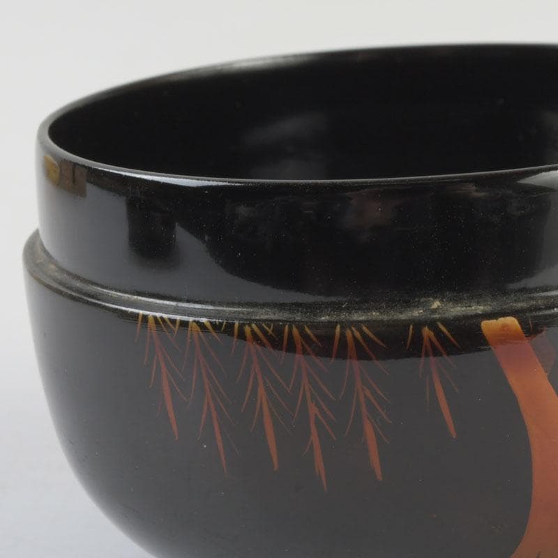 茶道具　越前塗師　中出松峰作　八雲塗　柳蒔絵　平棗　共箱　V　9643