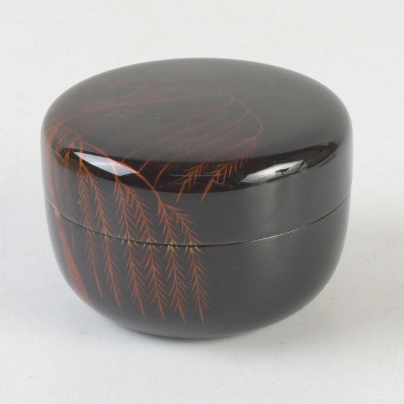 茶道具　越前塗師　中出松峰作　八雲塗　柳蒔絵　平棗　共箱　V　9643