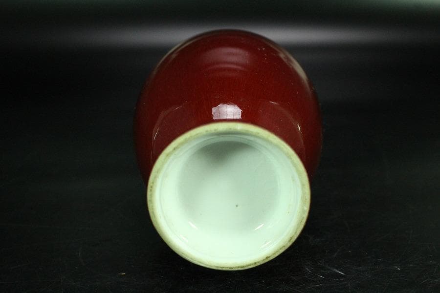 中国美術 赤い 花瓶 高16.5cm(K-YC475)