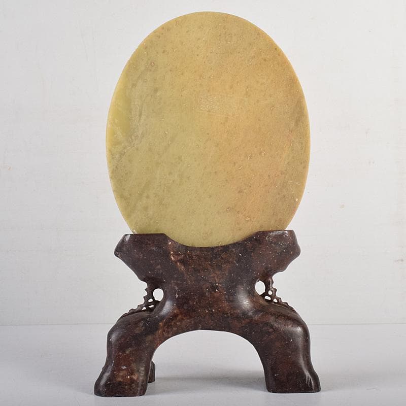 中国　玉石蝋石青田石彫刻　楼閣山水雕　硯屏　置物　V　R8517