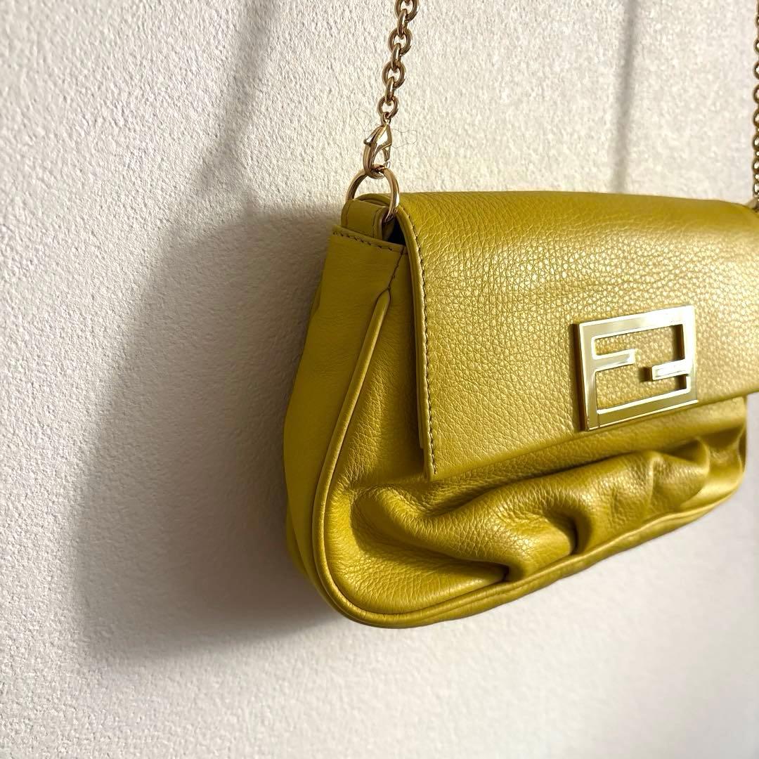 【美品】FENDI バック　チェーン　黄色　ショルダーバック