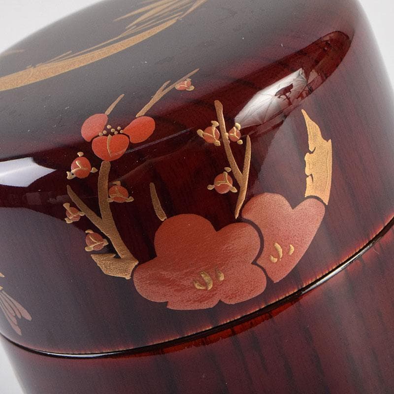 茶道具　輪島塗　蒔絵師　北浜宗貴作　﨔目すり　花丸文　長棗　共箱　M　R9323