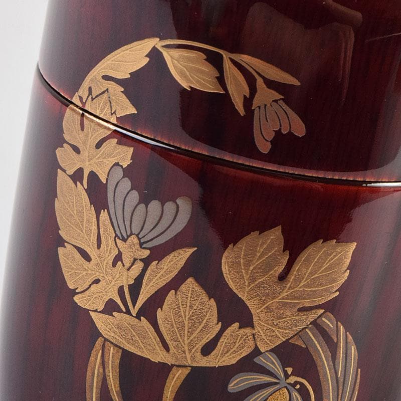 茶道具　輪島塗　蒔絵師　北浜宗貴作　﨔目すり　花丸文　長棗　共箱　M　R9323