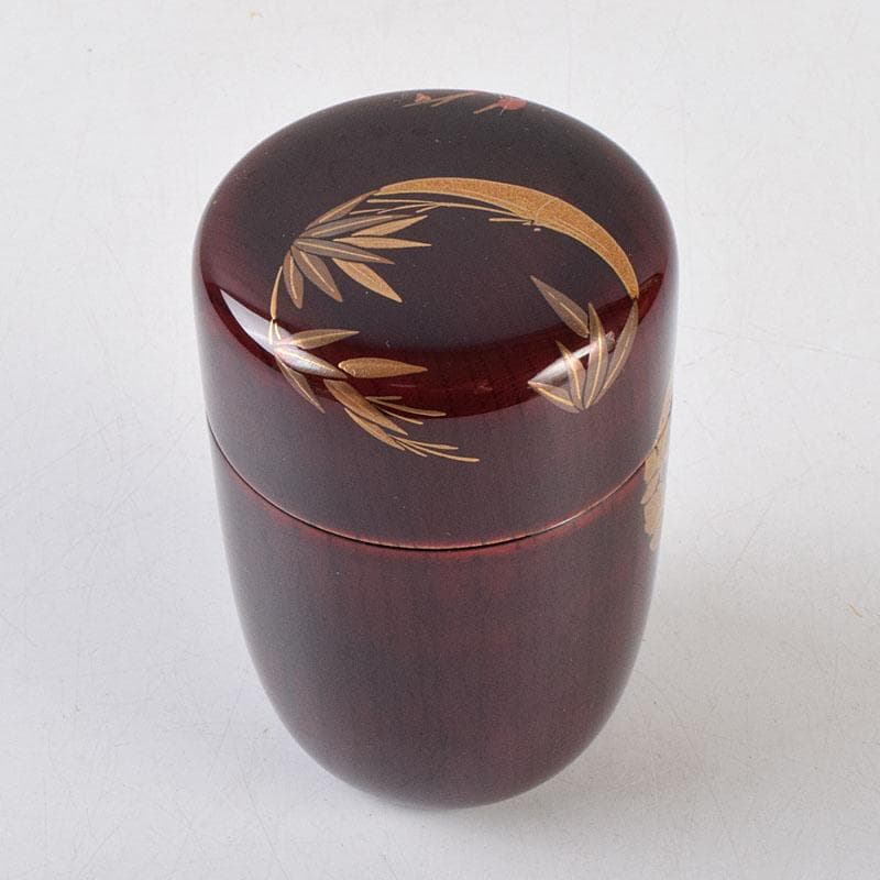 茶道具　輪島塗　蒔絵師　北浜宗貴作　﨔目すり　花丸文　長棗　共箱　M　R9323