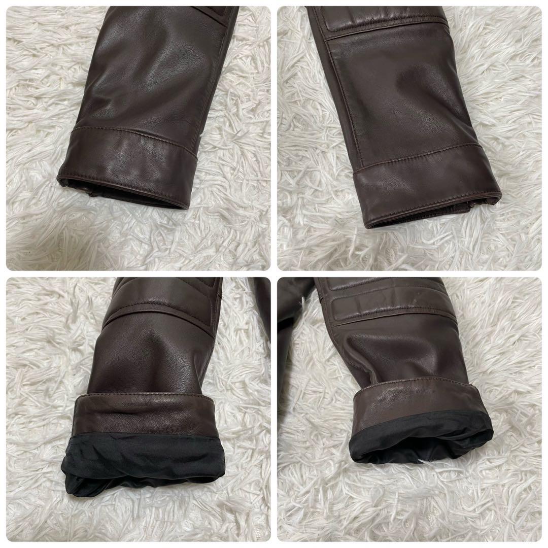 極美品 ヒューゴボス シングルライダースジャケット ブラウン 48 XL