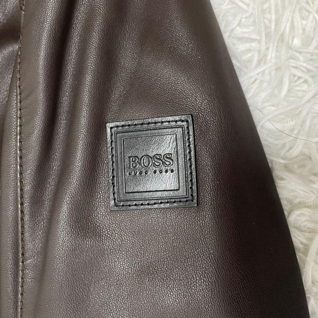 極美品 ヒューゴボス シングルライダースジャケット ブラウン 48 XL