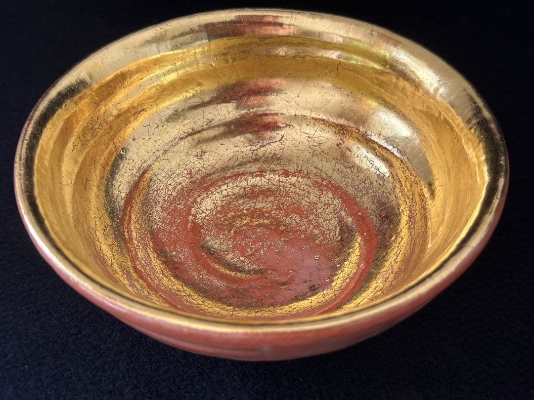 茶道具　京焼　楽入 造　嶋台茶碗　金銀一双　赤楽　共箱