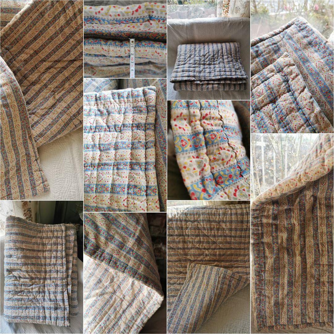 アンティーク両面フレンチファブリック プロヴァンスブティキルト 手縫い肉厚綿入り