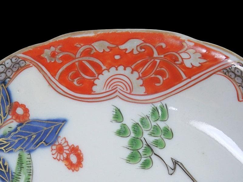 古伊万里　金襴手　岩に花の図　４寸皿　５枚　D467AS-CVt