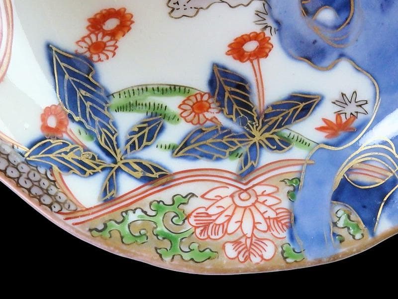 古伊万里　金襴手　岩に花の図　４寸皿　５枚　D467AS-CVt