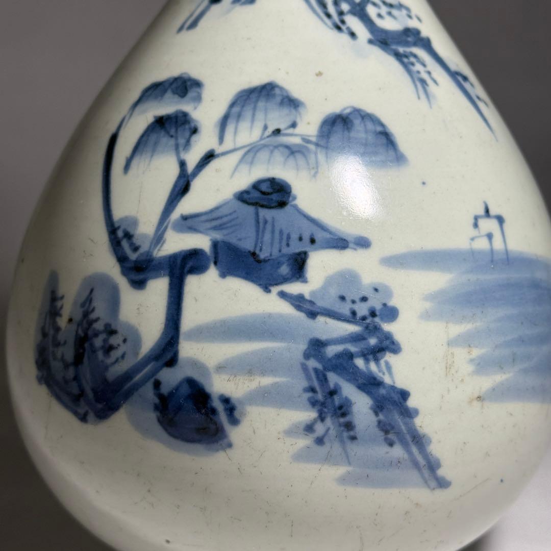 ◆希少 仙台藩御用窯 切込焼 染付山水図徳利 花瓶 花器 一輪挿し 江戸時代◆