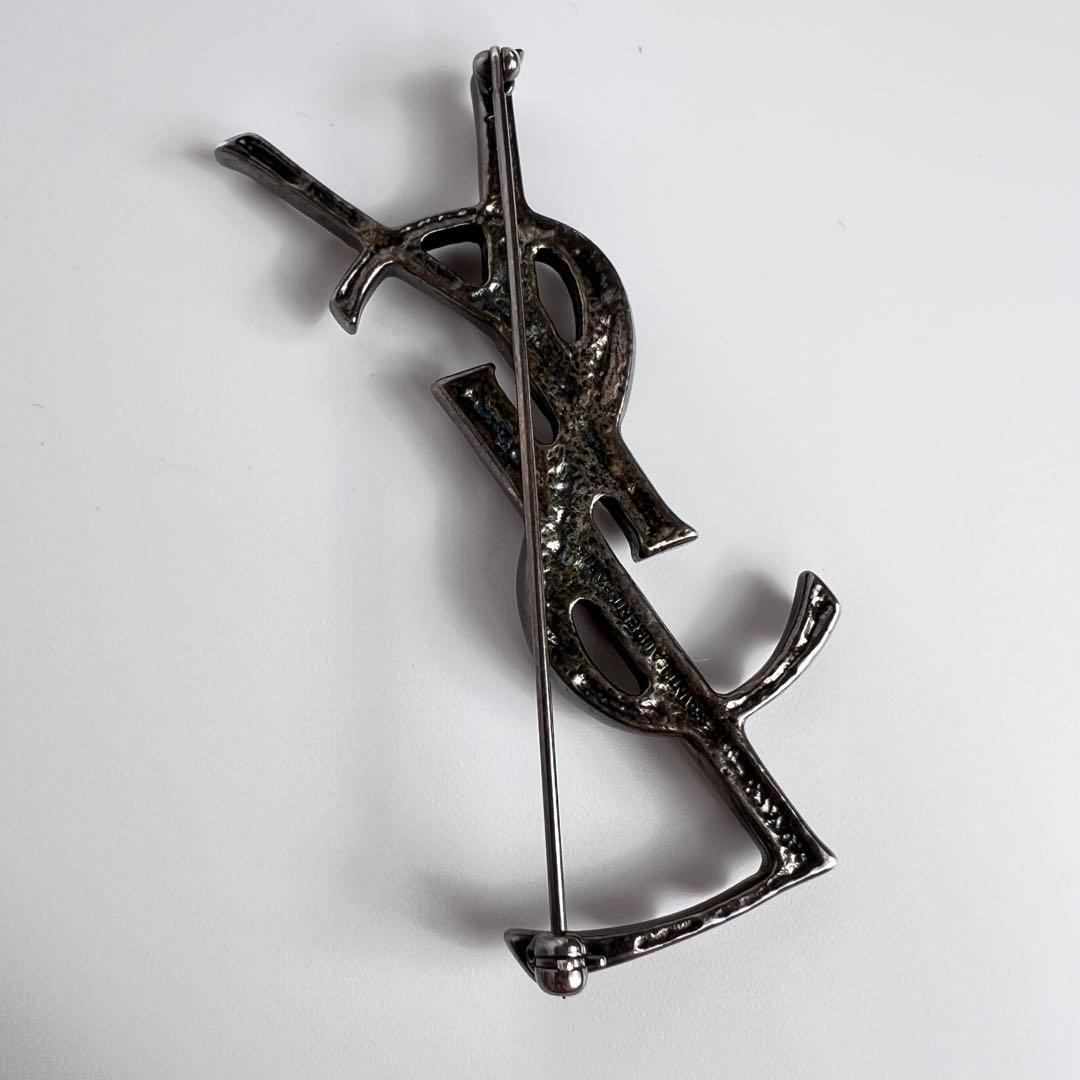 【極美品】サンローラン　ブローチ　オピウム　YSLロゴ　シルバー