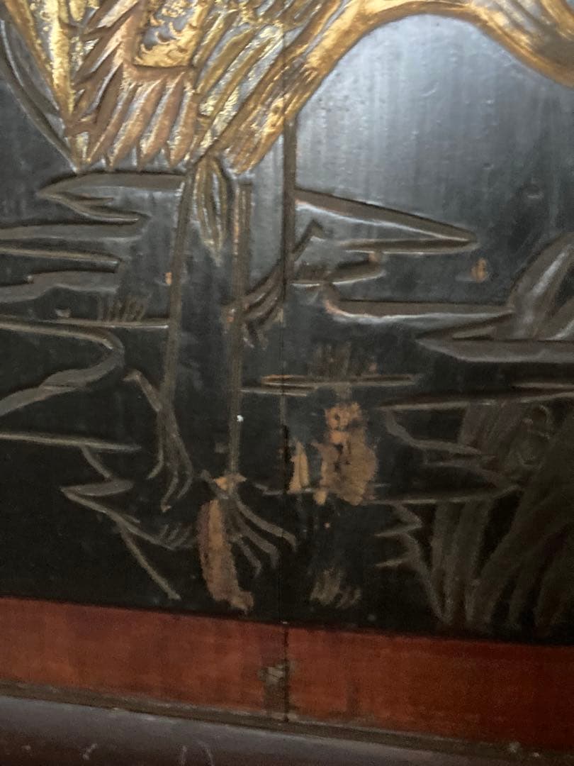 李朝 木彫 壁飾り 漆塗花鳥図金彩彫 民画 中国美術 朝鮮美術 時代物