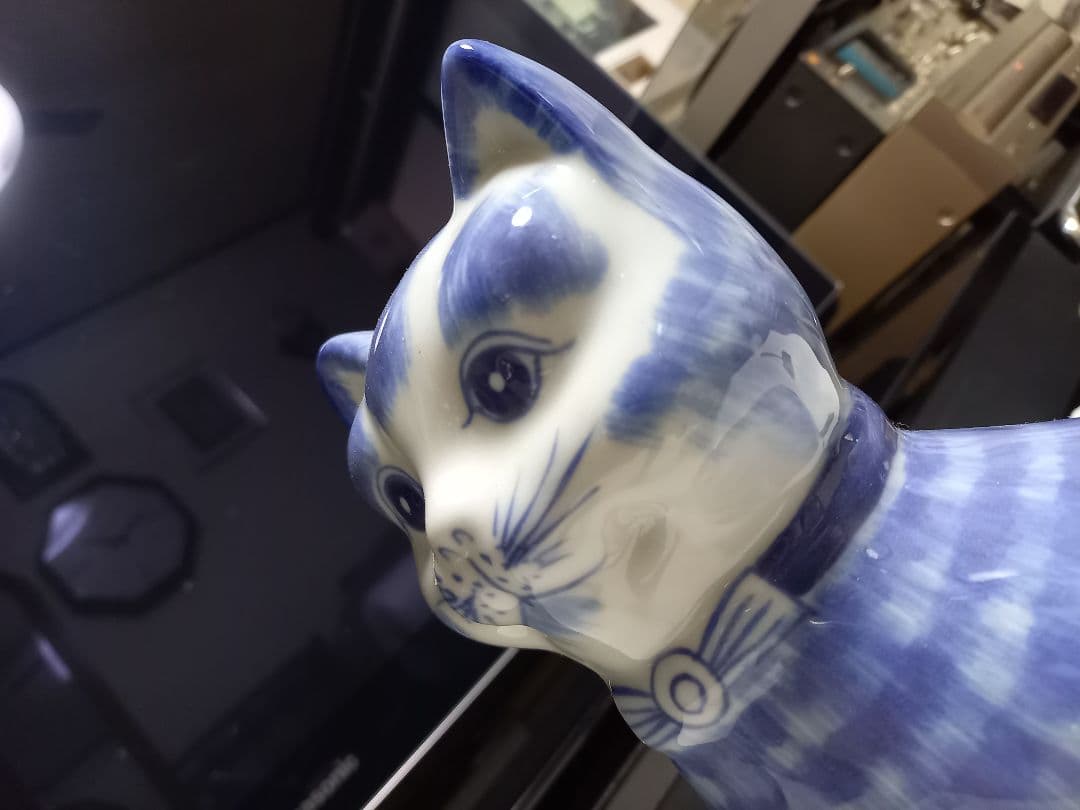 イタリア製　ビンテージ　陶器　手彩色　蝶ネクタイ　座り猫　オブジェ