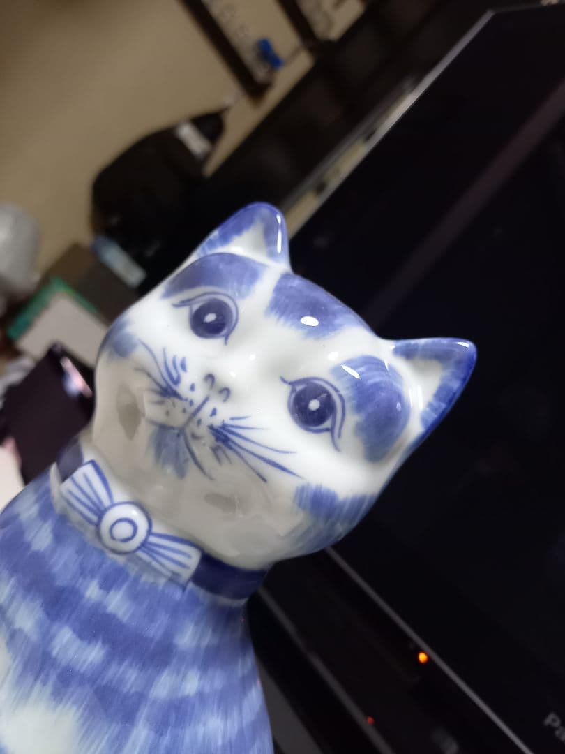 イタリア製　ビンテージ　陶器　手彩色　蝶ネクタイ　座り猫　オブジェ