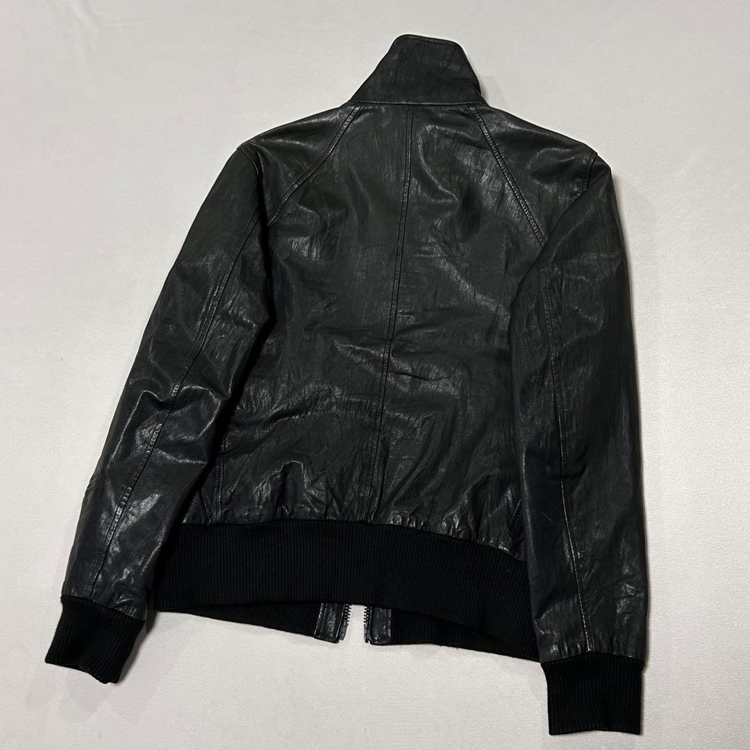 00s ゴートレザー 山羊革 シングルライダース ダブルジップ リブジャン