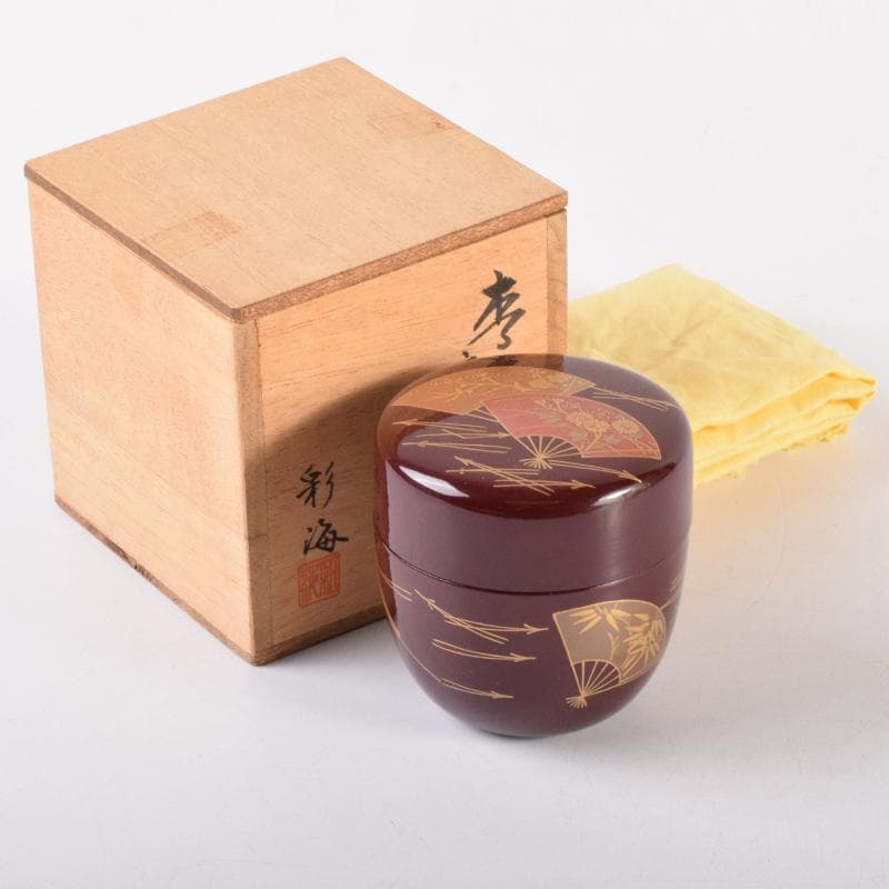 茶道具　輪島塗　立野彩海作　扇面蒔絵　棗　共箱　V　7160