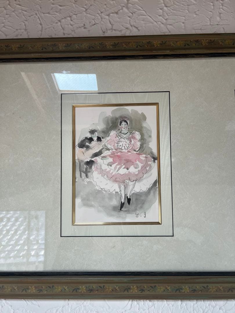 泉地靖雄「フラメンコ」水彩画 二点組額装朝日新聞西部厚生文化事業団 チャリティー