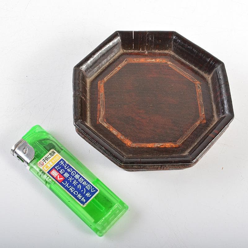 煎茶道具　漆塗　寄木六角急須盆　煎茶盆　香盆　時代箱　V　R6272