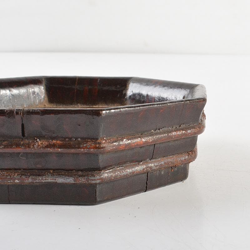 煎茶道具　漆塗　寄木六角急須盆　煎茶盆　香盆　時代箱　V　R6272