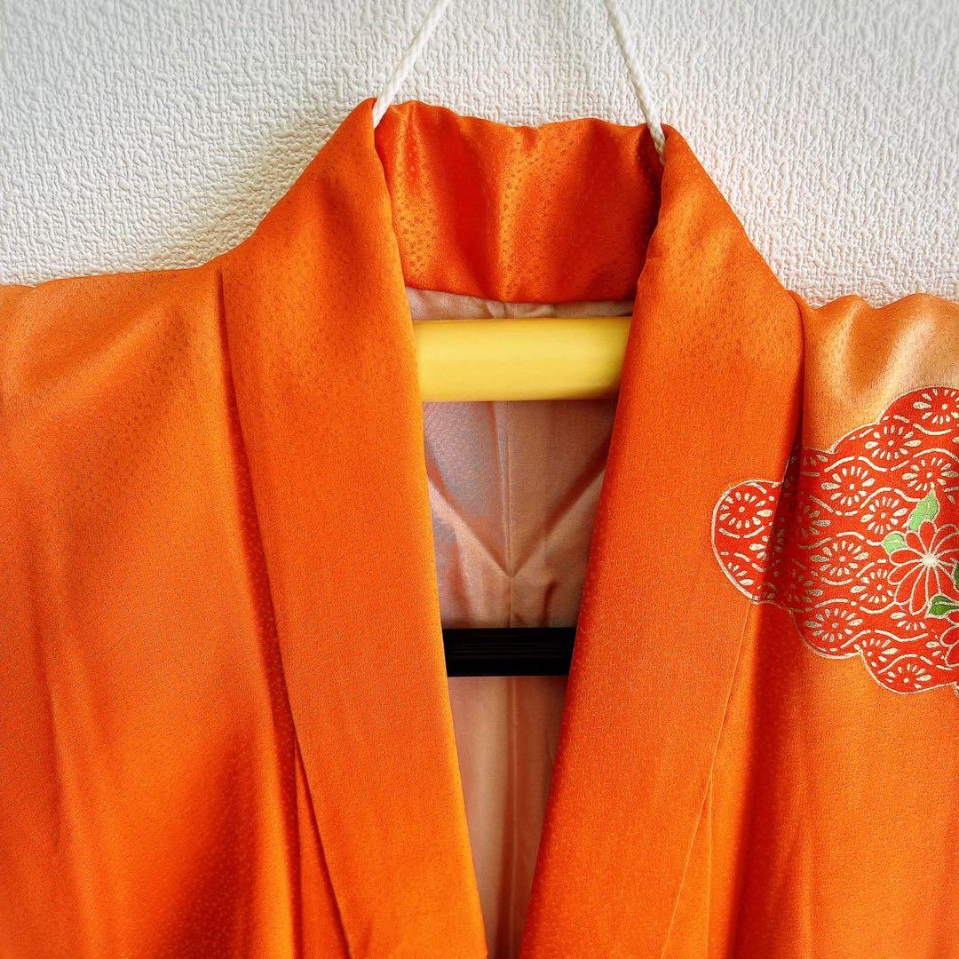 七五三　7歳　女の子　着物フルセット　小物セット　オレンジ　金糸　5231