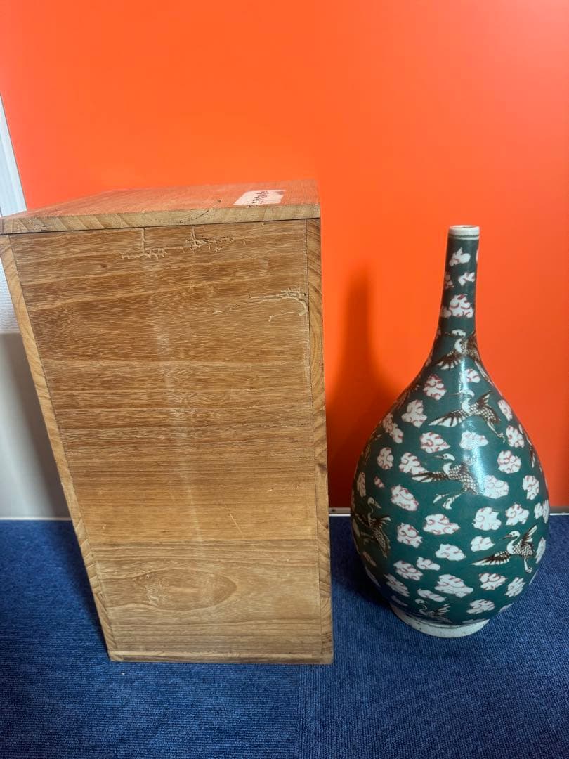 1674 古伊万里　大明嘉清年製銘　雲鶴文色絵大徳利　花瓶　時代物