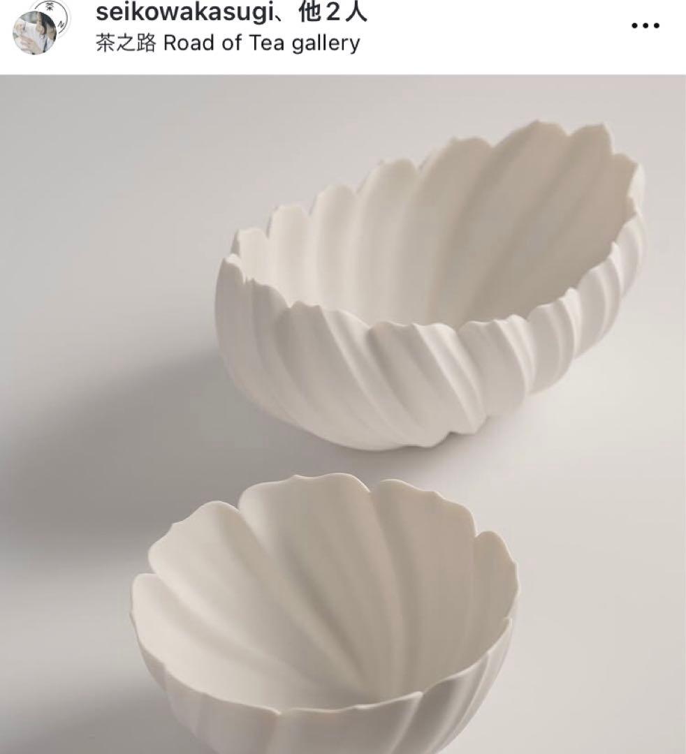 若杉聖子 白磁器　人気作家陶芸家　お猪口　小鉢　蕎麦猪口ペア　レア未使用美品