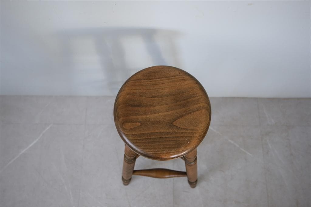 英国アンティーク木製スツール/丸椅子イス/踏み台/腰掛け/飾り棚(92-196)