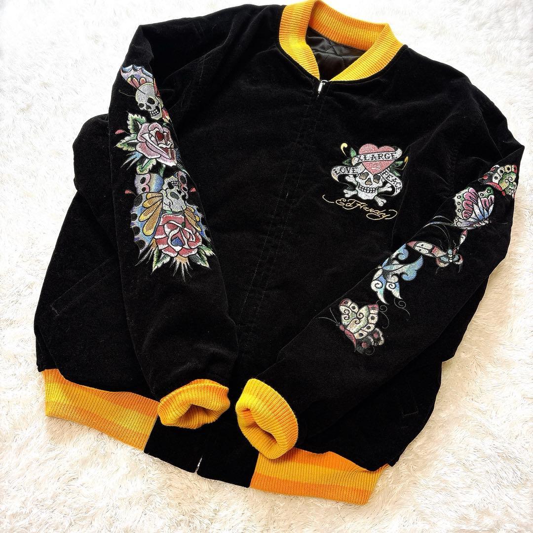 XLARGE × Ed Hardy コラボ ジャケット 刺繍 スカル ブラック