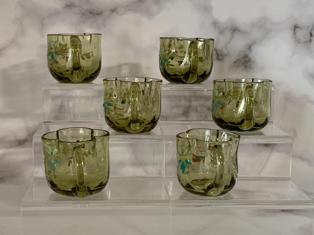 ✨特別価格✨エナメル絵吹きガラスカラフェ・リキュールグラスセットアンティーク
