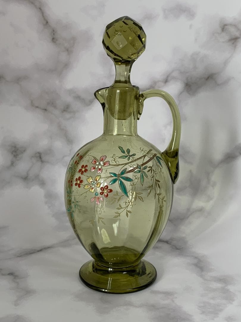 ✨特別価格✨エナメル絵吹きガラスカラフェ・リキュールグラスセットアンティーク