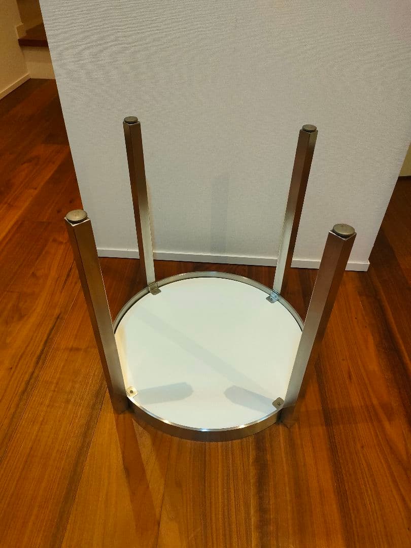 サイドテーブル ステンレス ホワイトガラス