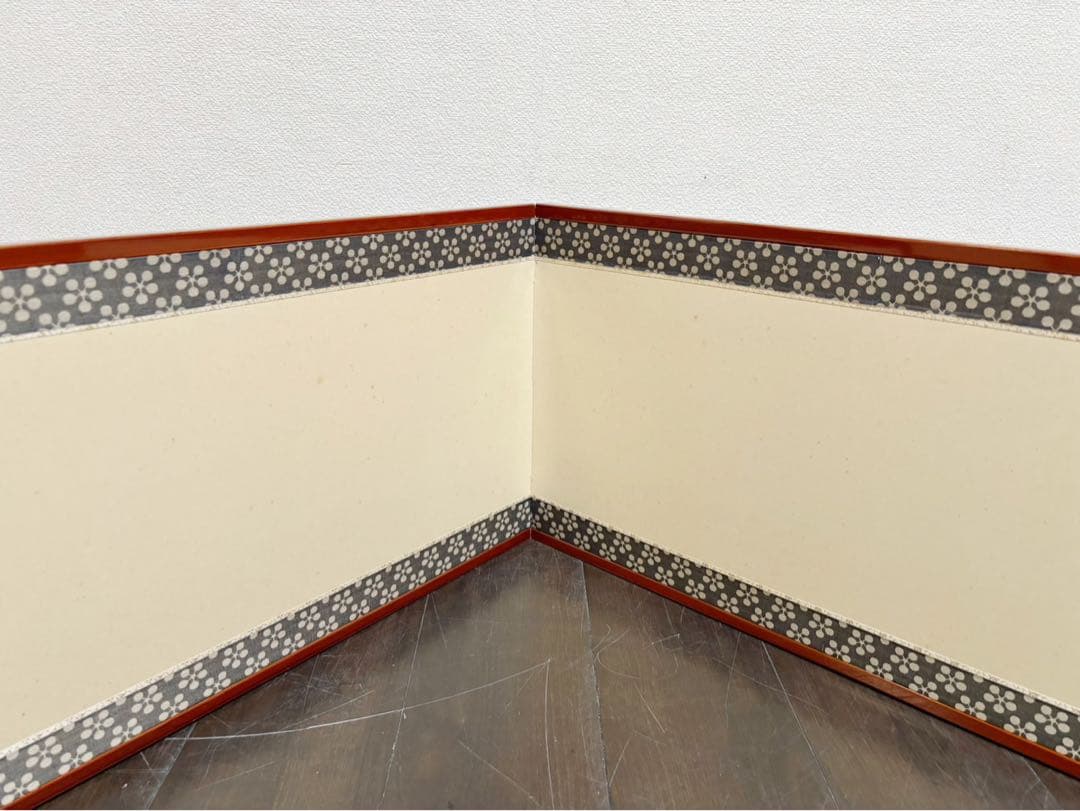 美品 茶道具 飛騨春慶塗縁 利休梅 風炉先屏風 茶室道具 間仕切り 衝立 元箱