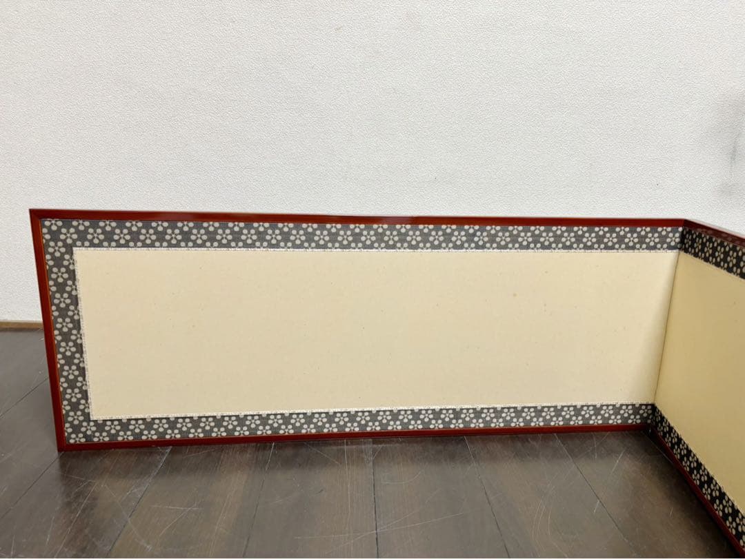 美品 茶道具 飛騨春慶塗縁 利休梅 風炉先屏風 茶室道具 間仕切り 衝立 元箱