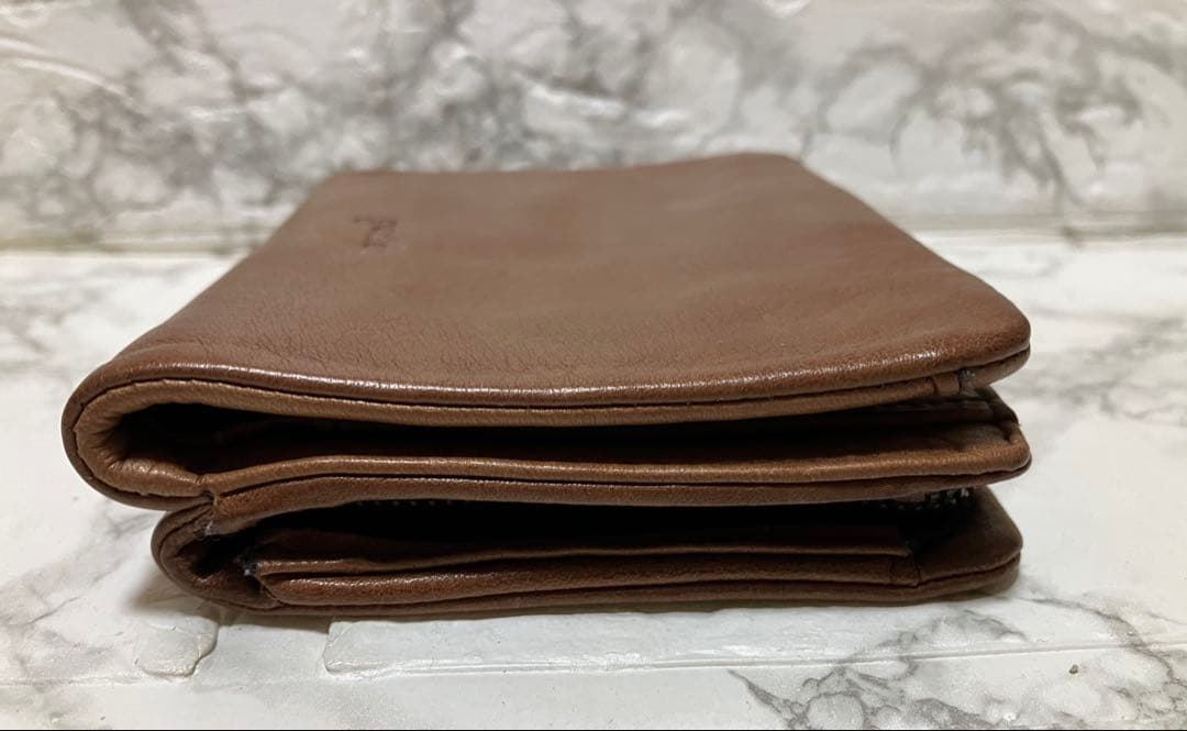 genten ブラウンレザー 二つ折り財布 牛革 未使用品