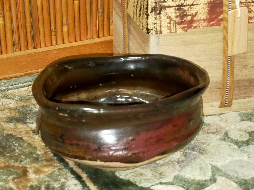 ♥美濃焼♥　沓形　茶碗　織部黒　瀬戸黒　引出黒　桐箱付き　骨董　古玩