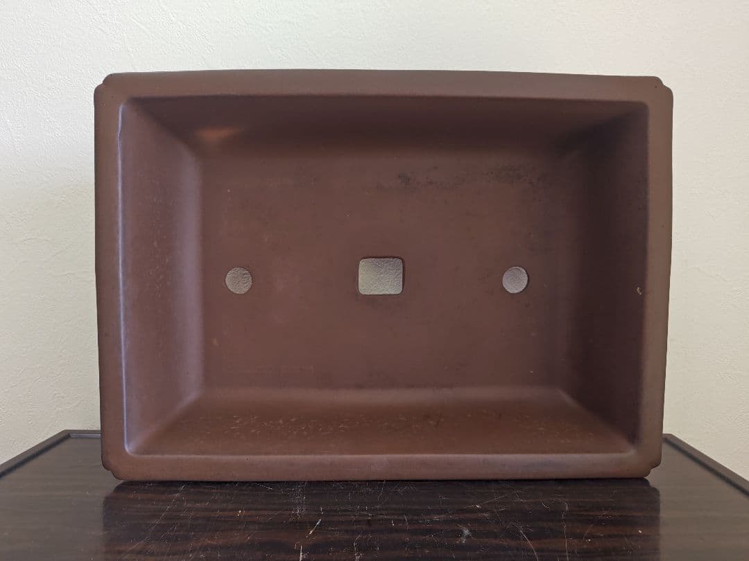 陶器製長方形盆栽鉢 大型　落款　丸四 約45.5cm×32.5cm×11.5cm