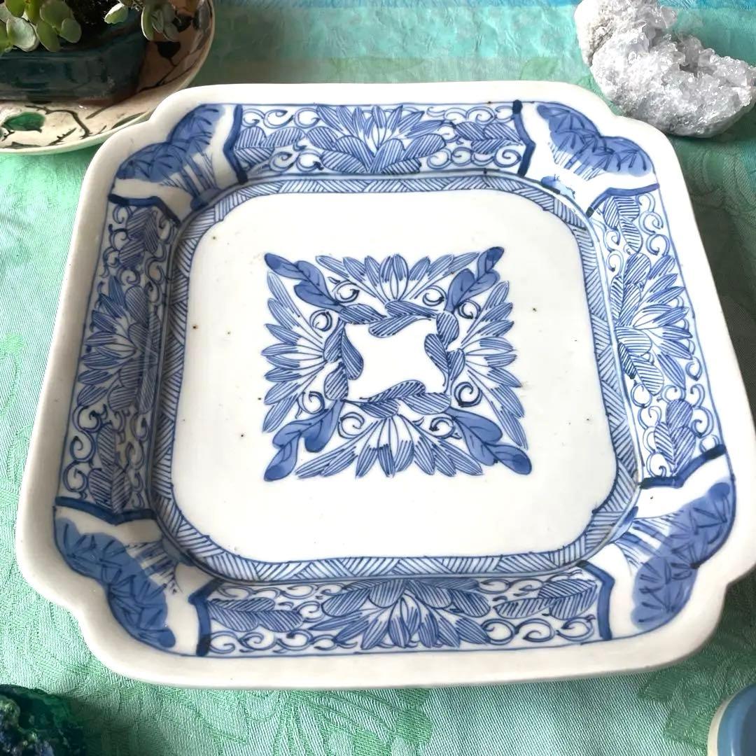 江戸期　古伊万里　染付　変形角皿　飾り皿