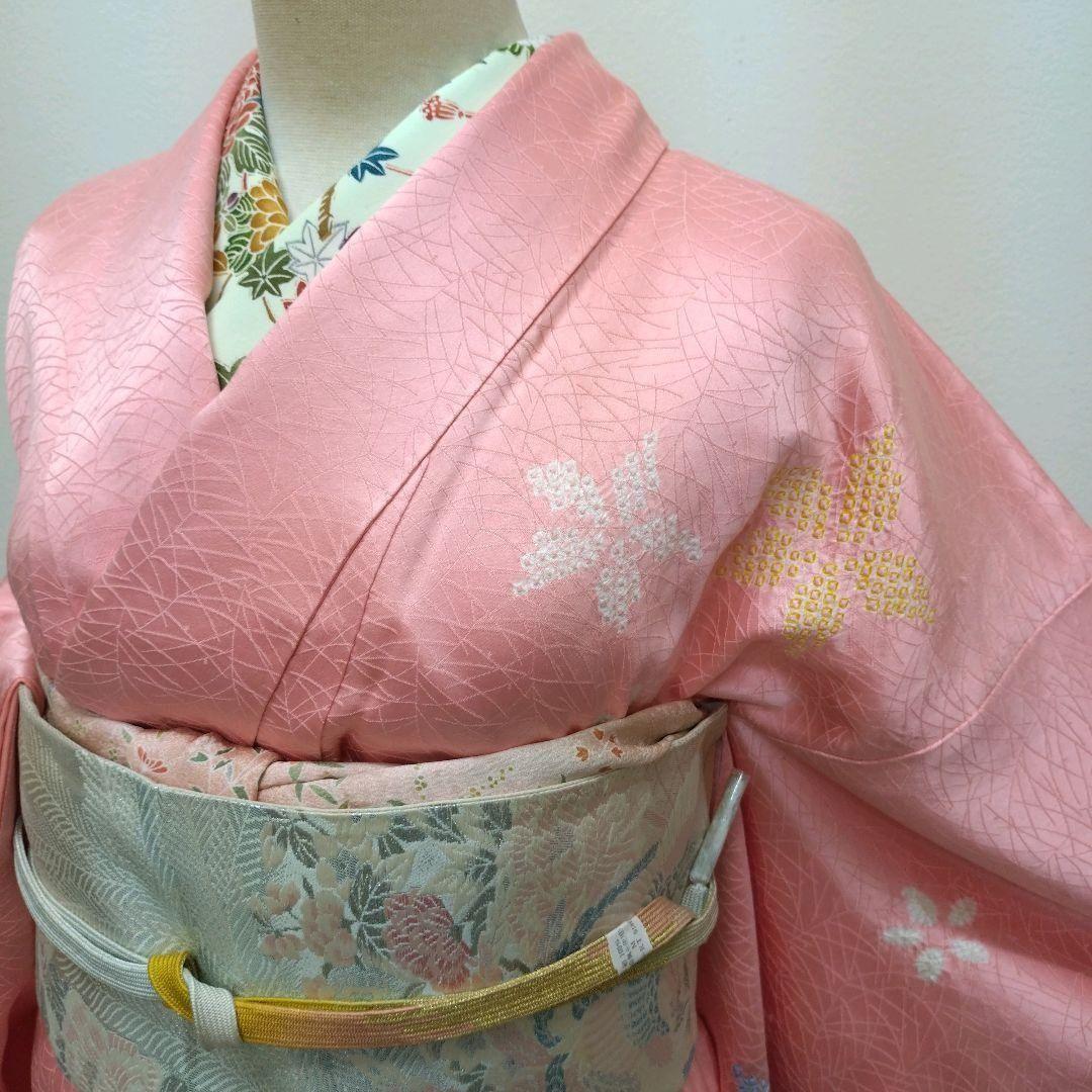 979　半額セール　正絹　三越お誂え　一つ紋　ピンク系　訪問着　4点フルセット