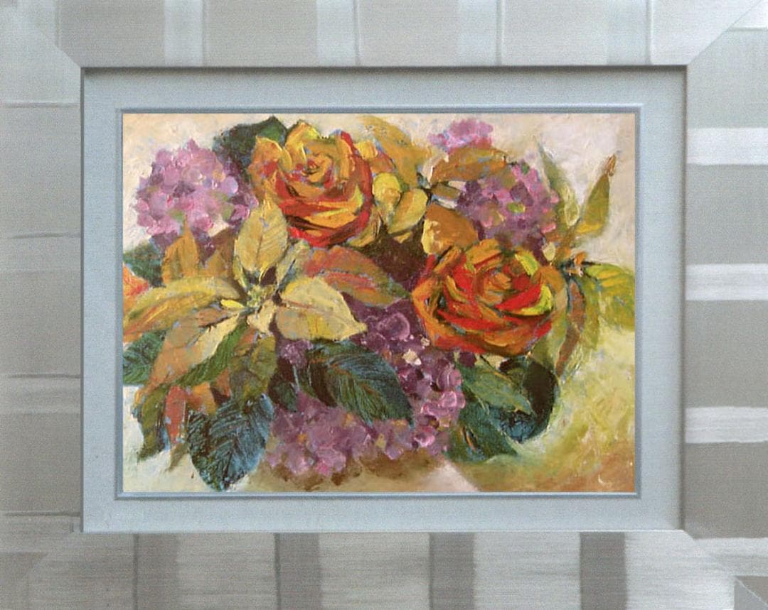 油絵 菅家令子 絵 絵画 インテリア 額付(黒）uF6-110202 花