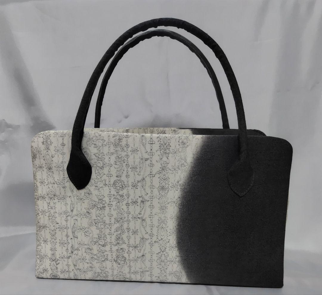 紬帯地　よろけ縞　利休バッグ　和装バッグ