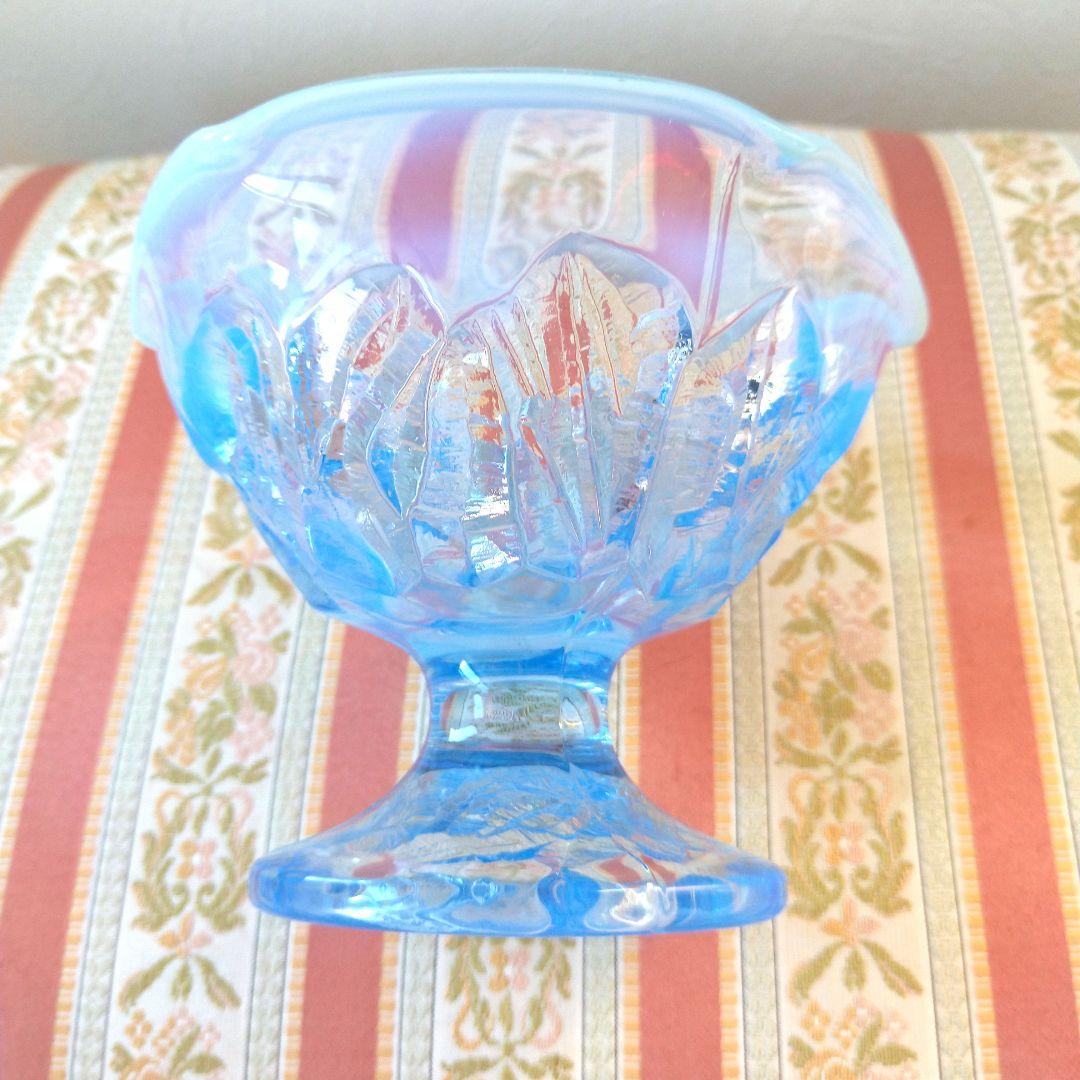レトロ アンティーク 青色 フラワー型ガラスボウル 氷コップ デザートカップ