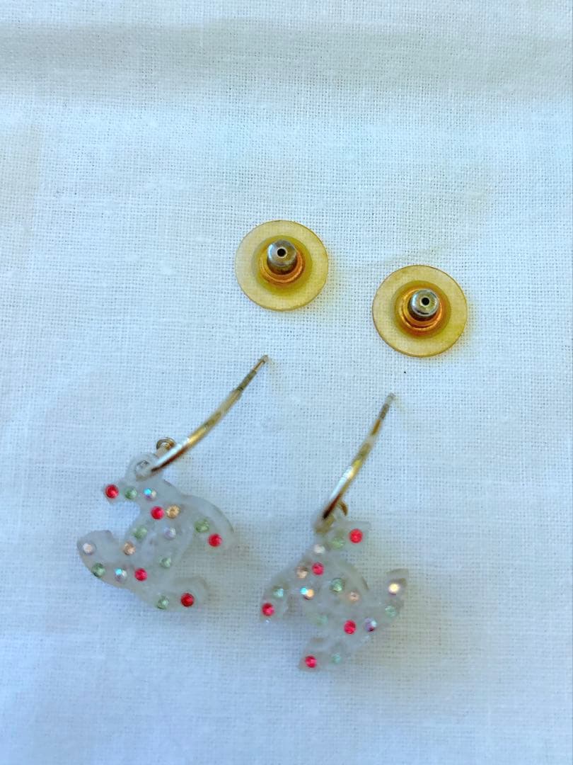 CHANEL シャネル　ピアス　カラフルラインストーン　クリア　ココマーク